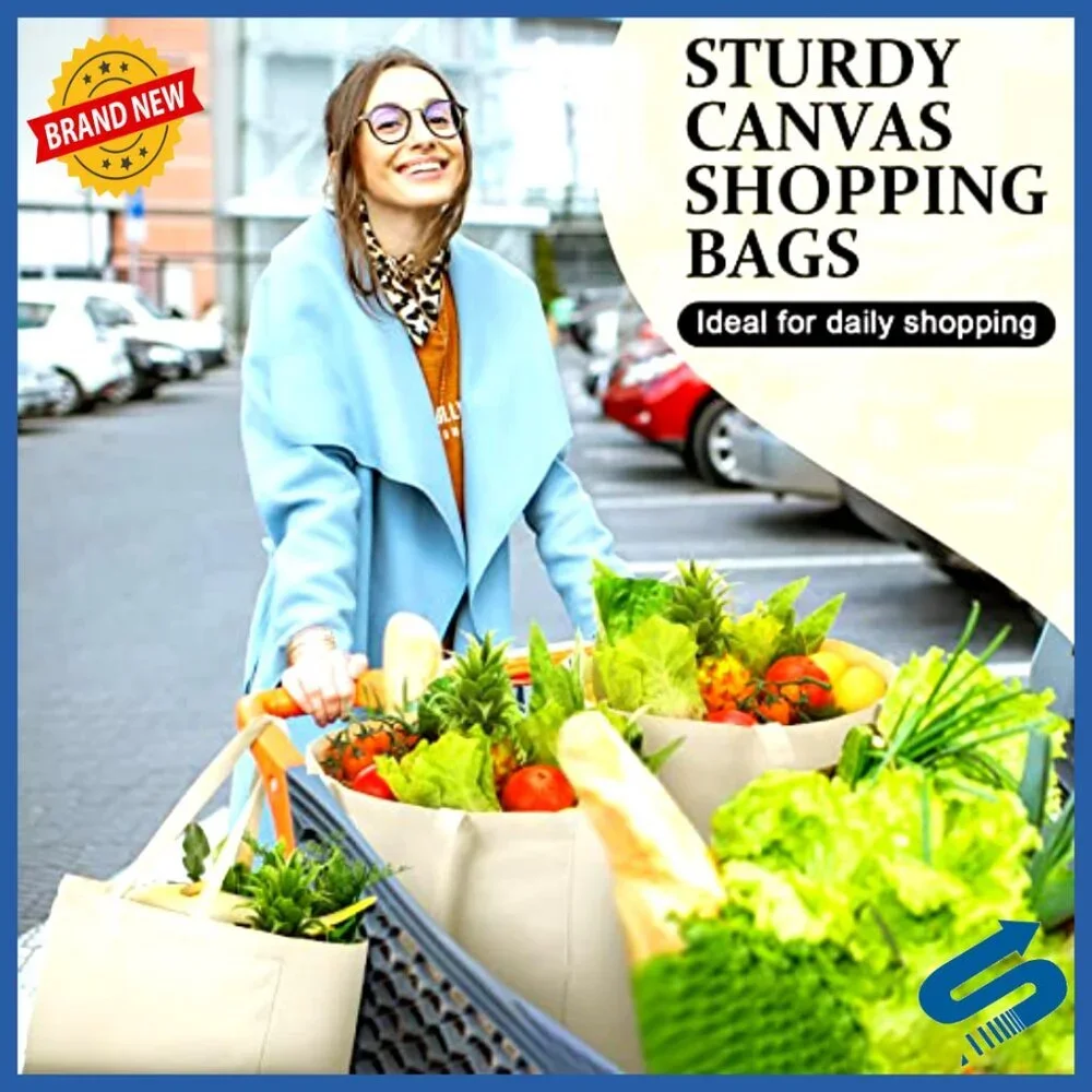 Large Canvas Tote Bags Reusable Grocery Shopping Bulk Pack Eco Friendly